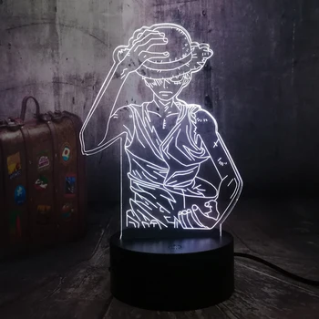 Japonsko, Anime Jeden Kus Opice D. Luff 3D LED Ilúzie Nočné Svetlo 7 Farieb Stolná Lampa Spálňa Decor Dieťa Narodeniny lampa Deti Hračky