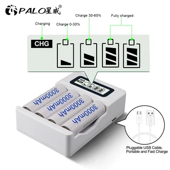 PALO 4pcs aa ni-mh dobíjacie batérie aa kontakty batérie 1.2 v 2a nabíjateľná batéria pre digitálny fotoaparát s LCD displejom batterychar