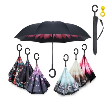 Reverzné Dáždnik Človek Obrátený Dáždnik Dáždniky C Rukoväť Vetru Ženy, Slnko a Dážď Anti UV invertido Paraguas Parapluie