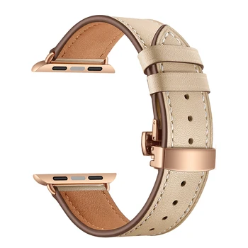 Kožený pás pre Apple Hodinky Series 5 4 44 mm 40 mm Rose gold Butterflyclasp Popruh Watchband iWatch 3/2/ 42mm 38mm Vysokej kvality