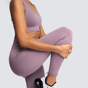 ženy telocvični oblečenie pevné cvičenie set 2 ks hladký Jogy nastaviť pletené športové fitness top telocvični legíny vysoký pás ženy sportwear