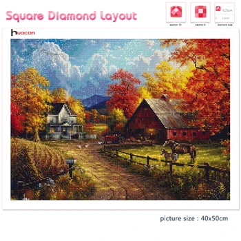 Huacan 5d Diamond Maľovanie na Jeseň Scenériou Lesa Plný Vrták Mosaic House Krajiny Cross Stitch Ručné Darček Diamond Umenie