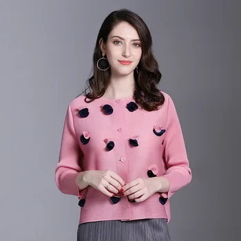 Nové 2019 Miyak skladaný ženy 's tenké časti jedného tlačidla krátke vlákna kvet tričko farbou roztomilý tričko wild ležérne oblečenie