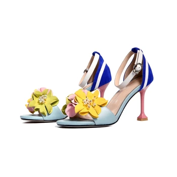 2018 lete Nové Elegantné kvet ženy sandále vysoké podpätky sandále otvorené prst lete Členok Popruhu topánky žena dámy topánky Tenké Podpätky