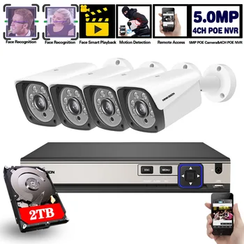 H. 265 4CH 5MP Bezdrôtový POE NVR Súpravy kamerovým Systémom Vonkajších CCTV kamerový videorekordér Auta IR-CUT Tvár Záznam
