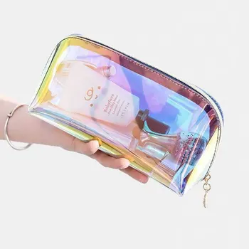 Móda Laser Transparentné Kozmetická Taška Cestovné Tvoria Necessaries Organizátor Zips Make-Up Prípade Puzdro Ženy Toaletná Súprava Wash Bag