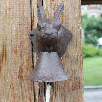 Rustikálny Králik Vedúci Liatiny Strane Naštartovaní Bell Európskej Domov, Záhradných Dekorácií Na Stenu Kovové Figúrky Zvierat Vitajte Zvonček