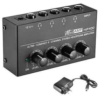 HA400 4 Kanály Mini Audio Stereo Slúchadlový Zosilňovač s Napájacieho Adaptéra US/UK/EU/AU Plug