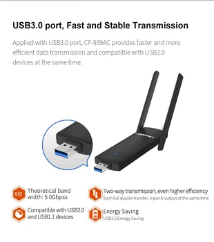 1900Mbps COMFAST CF-939AC Gigabit Wireless 2.4 G/5.8 GHz Dual Band 802.11 AC USB3.0 Bezdrôtový WiFi Dongle mini Adaptér pre Sieťové Karty