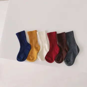 6 Párov Deti Ponožky 1-6 Rok Baby Chlapci, Dievčatá Bavlnené Športové Ponožky Jeseň Nový Roztomilý Detský Jednofarebné Ponožky