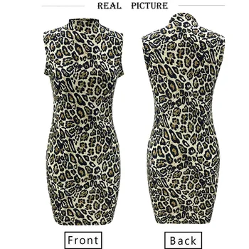 Sexy Ženy Bez Rukávov Vysokej Turtleneck Krátke Mini Šaty, Štýlový Leopard Vytlačené Bodyocn Hip Package Šaty