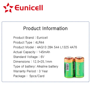 Eunicell 5 ks 4LR44 4AG13 6V Batérie 145mAh PX28A 476A A544 K28A L1325 4A76 A544V Alkalické Batérie pre Psie Obojky Kalkulačka