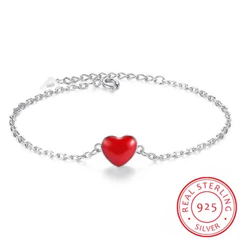 Autentické minimalistický 925 Sterling Silver Módne Láska Červené Srdce Náramok Pre Ženy, Svadobné Jemné Šperky DS309