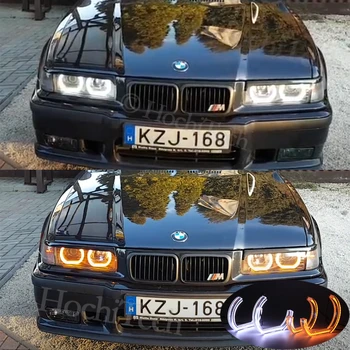 Switchback Dual Žltá Biela Crystal C LED Angel Eyes Halo Krúžky Pre BMW E36 3 Série s Euro svetlomety 1992 1993 1994-1998