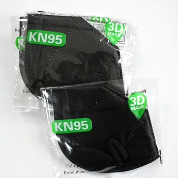 100 Kusov Black KN95 Mascarillas Filtračný Respirátor FFP2 Jednotlivých Hygienické 5 Filtračné Vrstvy 3D KN95 Ochranný Respirátor