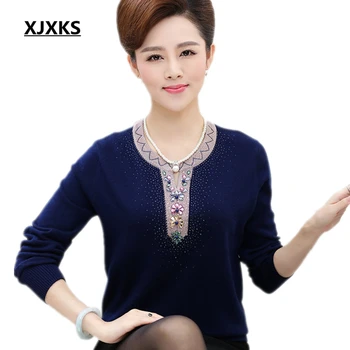 XJXKS 2019 ženy, sveter jeseň a v zime cashmere sveter voľné veľké metrov long-sleeve basic plus veľkosť Topy