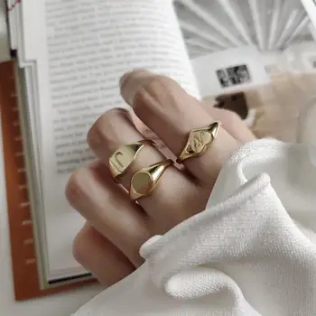 Skutočné 925 Sterling Podiel Square/Kola/Srdce Stohovanie Prstene Pre Ženy Minimalistický Otvoriť Vrstvený List Krúžok Zlaté Krúžky Bijoux