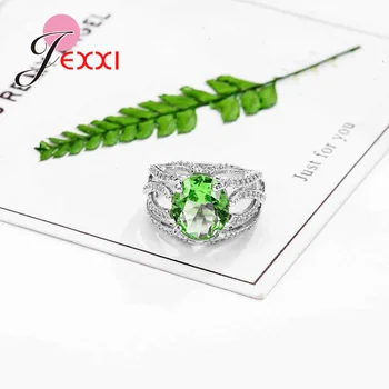 Čistý Luxus Zelená Crastal Snubný Prsteň Duté Dizajn, Najnovšie 925 Sterling Silver Krúžky Pre Ženy Micro Zirkón Kamene Strany