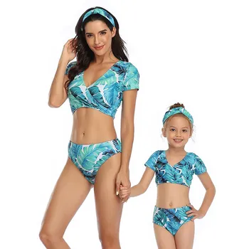 Matka Dcéra Plavky Vytlačené Bikini 2 Kus Bielizeň Nastaviť Lenceria Pláž Nosiť Rodiny Zodpovedajúce Oblečenie Rodič-dieťa Plavky