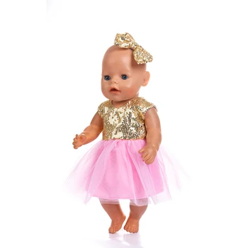 Nové Headdress + Šaty Oblečenie vhodné 17 palcové 43 cm Bábiky Oblečenie Narodil Baby Doll Oblečenie Šaty Pre Dieťa Narodeniny Festival Darček