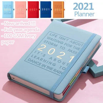 Program 2021 Denník Plánovač Anglický Notebook Nové Módne Jan-Dec Zahustiť A5 Kožené Mäkké Pokrytie Školy Účinnosť Vestník