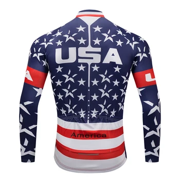 Pro Team Cyklistické Vlajku USA Star Dlhý Rukáv Uniformy Nastaviť Ropa Ciclismo Jersey MTB Bike Košele Pad Nohavice Nastaviť Cyklistické Oblečenie šaty