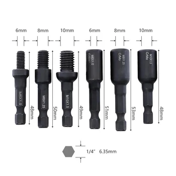 6Pcs Cr-Mo samorezných Pätice Adaptéra Set pre 6 mm/8 mm/10 mm Vložiť Orechy alebo Skrutka Záves elektrická Vŕtačka Nástrojov 1/4 