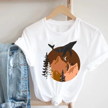 Ženy Bežné Zvierat Cartoon Mountain Travel Oblečenie Dámske Dievča Módne Oblečenie Tlač Tee Top Tričko Žena Grafické T-shirt