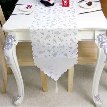 Vianočný Stôl Biely Pozlátené Stolové Vlajky Vianočný Stromček Pentagram Vytlačené Obrus Stroj Umývateľný Domáce Dekorácie M