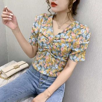 Sexy Vytlačené Letné Blúzky Ženy 2020 Bežné Lístkového Rukáv V Krku Harajuku Dámy Topy Kórejské Oblečenie Vintage Šifón, Blúzky