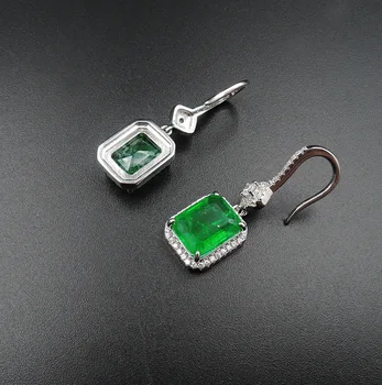Jellystory módne 925 Sterling Silver Náušnice s obdĺžnik tvar emerald drahokam drop náušnice pre ženu svadobné zapojenie