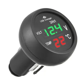 1pc 3 V 1 LED Digitálny Displej Auto Zelená LED Voltmeter Červená LED Teplomer, Meter Monitor Napätie USB Meniča Cigaretový Zapaľovač