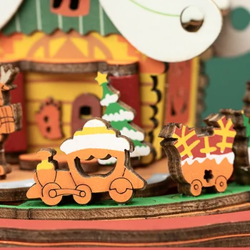 Robotime Vianočné Mesta Music Box Model Drevené Stavebné Súpravy, Hračky Pre Deti, Dievčatá Vianočný Darček