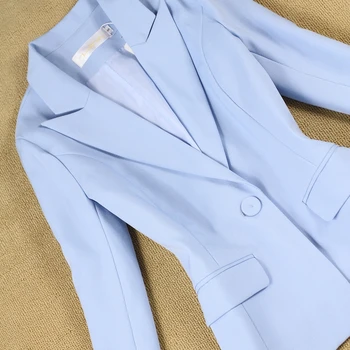Úrad žien vyhovuje dva-dielna vysoko kvalitné 2019 jeseň tenkým dlhým rukávom modrej sako žena Bežné ostrihané oblek nohavice