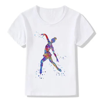 Akvarel korčuľovanie dievča návrhu tlače deti t tričko roztomilý letné topy dievčatá oblečenie biele DIY vlastné tričko deti t-shirts