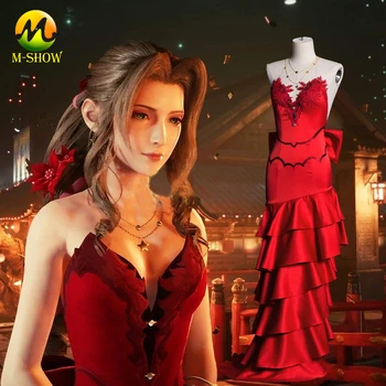 FF 7 Final Fantasy VII Aerith Gainsborough Cosplay Kostým Červená Plný Šaty Halloween Karneval Party Kostýmy pre Dospelých Žien
