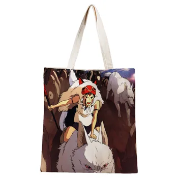 Vlastné Princezná Mononoke Plátno Tote Bag Bavlnenej látky Ramenný Shopper Tašky pre Ženy Eco Skladacia Opakovane Nákupné Tašky
