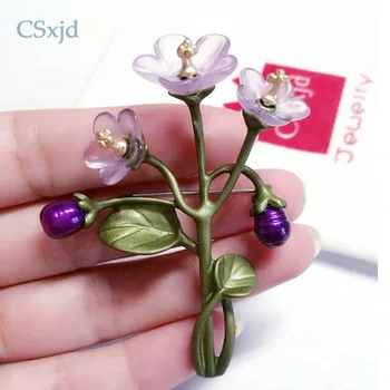 CSxjd Vintage Nádherné fialové kvety Prírodné perly pobočiek Živice kvety Módne Brošňa pin Šatku Šperky