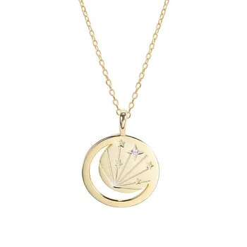 925 Sterling Silver Gold Star A Mesiac Prívesok Náhrdelník Zirkón Okrúhle Mince Elegantné Elegantný Náhrdelník Pre Ženy, Jemné Šperky