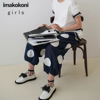 Imakokoni originálny dizajn polka dot džínsy Japonský slim tenké wild nohavice žena lete 203051