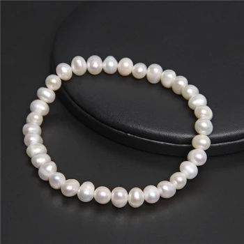 Jednoduché Kolo Biele Perly Korálkový Náramok Muži Ženy Šperky 6-9mm Prírodné Skutočné Perly Elastické Bangles Sladkovodné Perly Dary