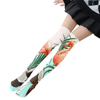 Dámske Módne Sexy Ponožky Vytlačené Dlhé Ponožky Stehná Vysoké Nylonové Pančuchy Pre Ženy, Dievčatá Roztomilý Zábavné Nad Kolená Bežné Bavlnené Ponožky