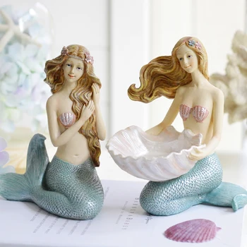 Kreatívne Živice Roztomilý Mermaid Princess Figúrka Váza Akvárium Ornament Decor Art Bytového Zariadenia, Dekorácie Remesiel Darček K Narodeninám