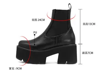 Mäkké Kožené Topánky na Platforme Ženy Kolo Prst Chelsea Boots Ženy Solid Black Dizajnér Členkové dámske Topánky Plus Veľkosť 44 AB811