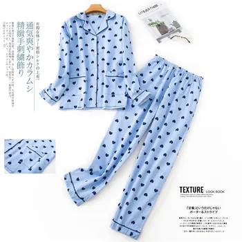 Bavlnené Pyžamá Ženy Pyžamo Nastaviť Jeseň Kartáčovaný Zime Teplé Tlač Cartoon Sleepwear Žena Pijamas Long Sleeve Domov Oblečenie