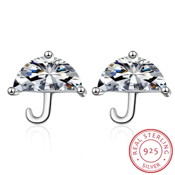 Reálne 925 Sterling Silver Luxusné Značky kórejský Jasné Zirconia Dáždnik Náušnice pre Ženy, Svadobné Šperky Pendientes