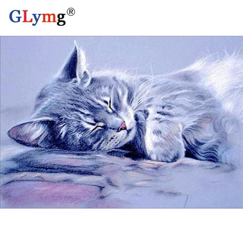 GLymg Plné Námestie Spiacu Mačku Diamond Maľovanie Plný Vrták Cross Stitch Zvierat Diamond Výšivky Mozaikové Kamienky Domova