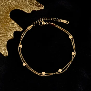 316L Nerezovej Ocele 2021 Nové Módne Jemné Šperky Zlatá Farba 2 Vrstvy Had Kosti Reťazca Geometrické Korálkové Náramky Pre Ženy
