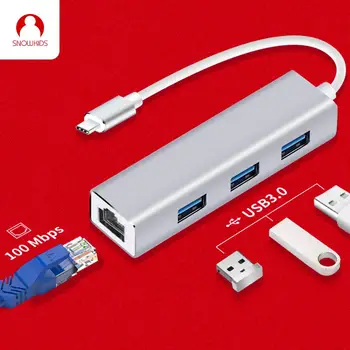 Snowkids Typ C, USB Hub, LAN RJ45 3USB Hub Notebook Adaptér Ethernet Splitter 1000Mbps Externé Porty Rozšírenie MateBook 13