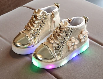 2019 osvetlené deti topánky svetelný tenisky dievčatá led osvetlené topánky dieťa svetelný teniska Kvetinový Nabitá pu led obuvi